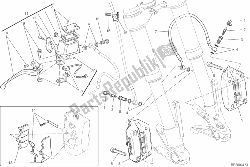 All parts for the Front Brake System of the Ducati Hypermotard Brasil 821 2014